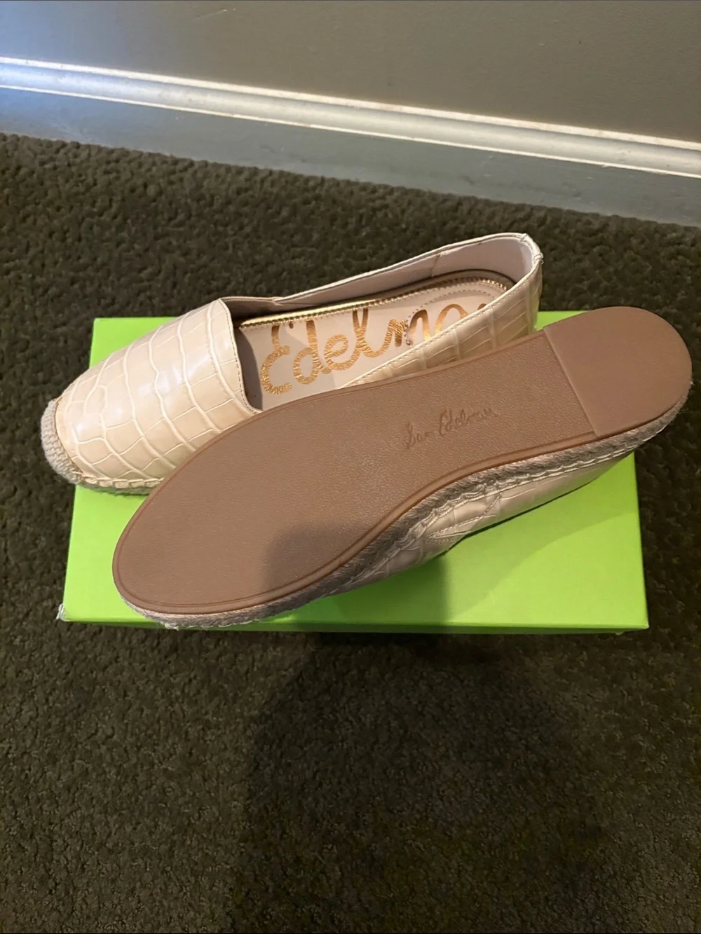 Sam Edelman Cream Croc-Embossed Espadrille Slip-Ons